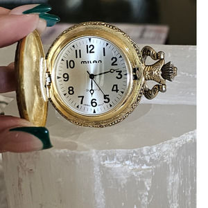 Milan Pocket Watch with Chain-link‎ Necklace 39-46" Steam Punk Antique Gold